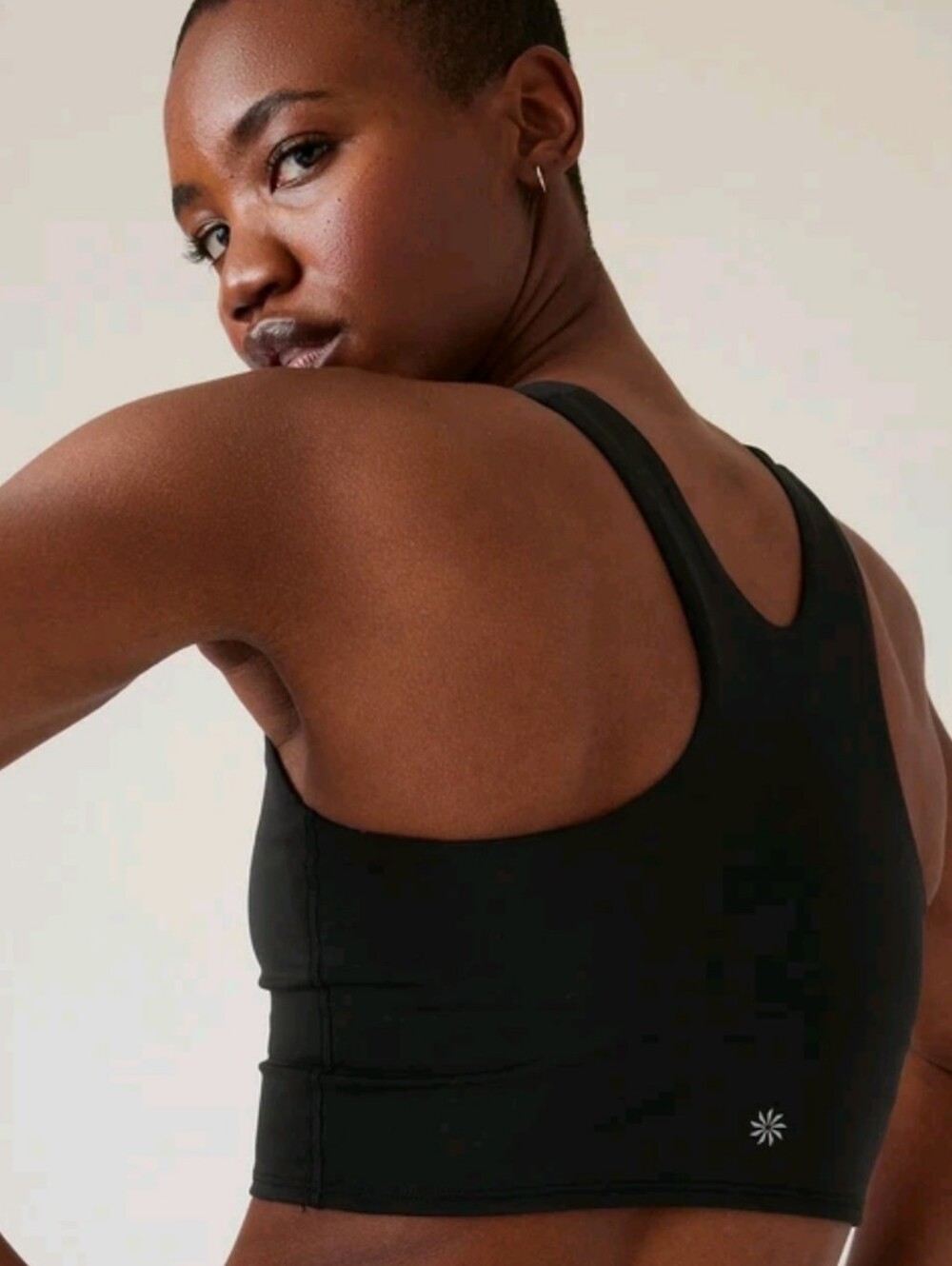 ATHLETA Conscious Crop Bra HIGH NECK Tank Top Black Yoga Gym Workout! Size S